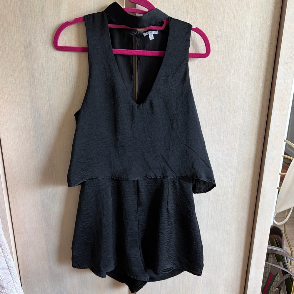 Tobi Black V-Neck Choker Layered Romper